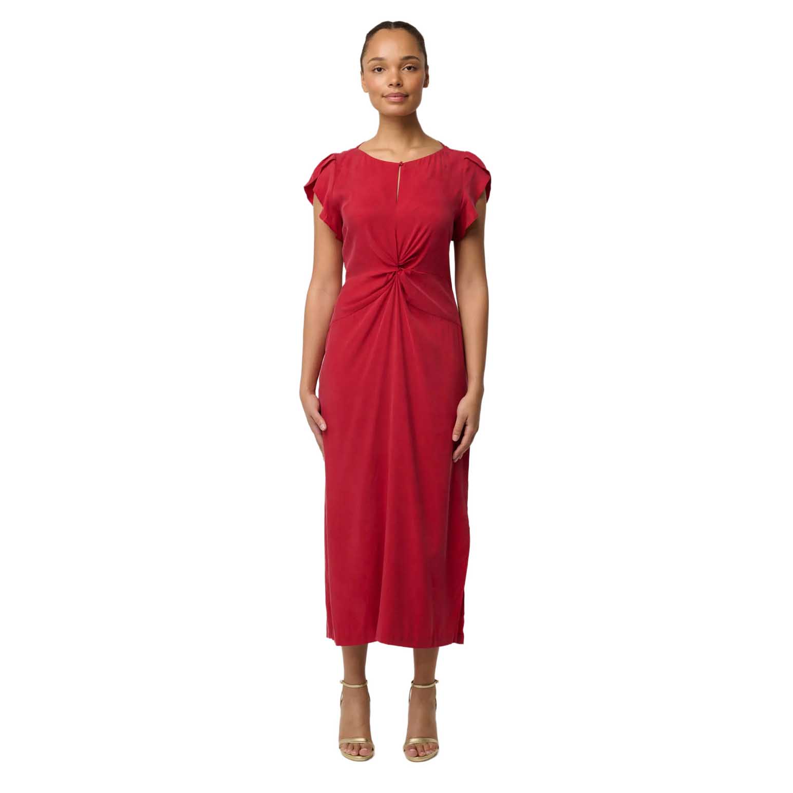 OnceWas Geneva Twist Detail Column Midi Dress